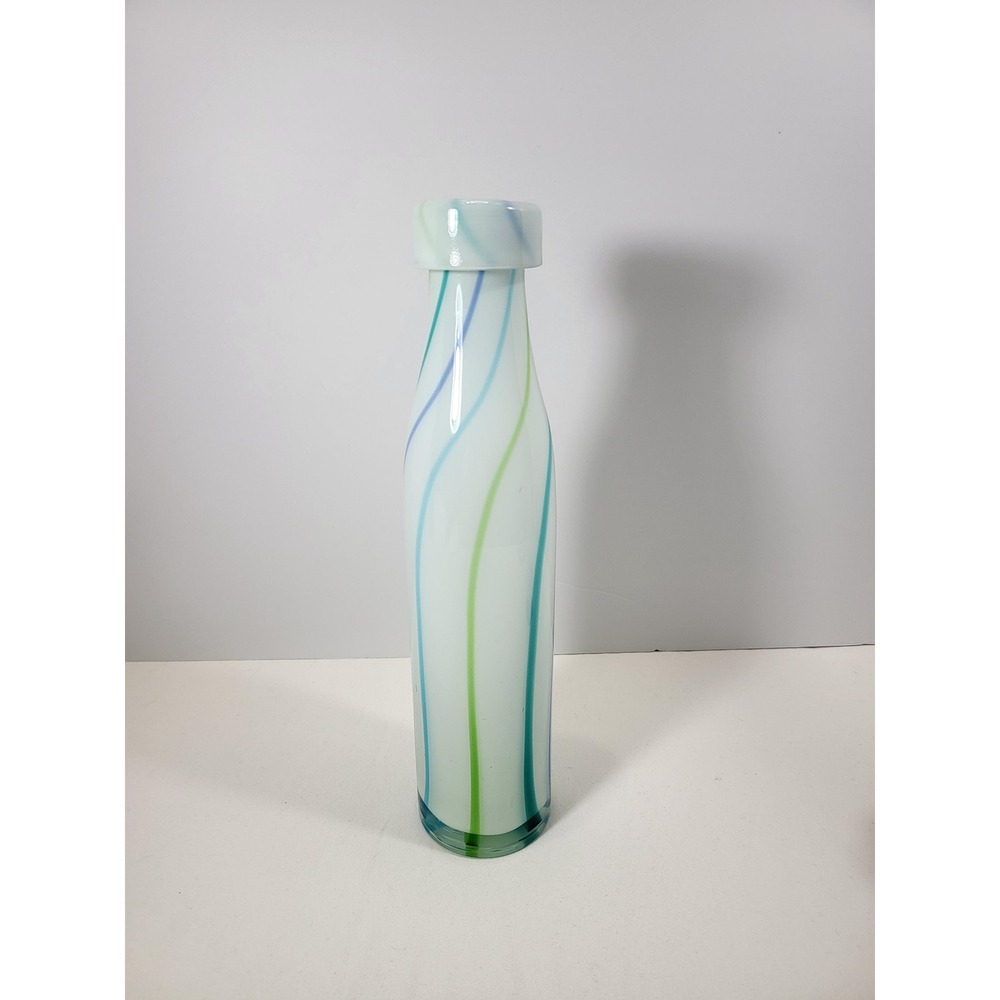 Vintage Art Glass 12" Bottle Vase, Hand Blown Milk Glass Vase with Rough Pontil